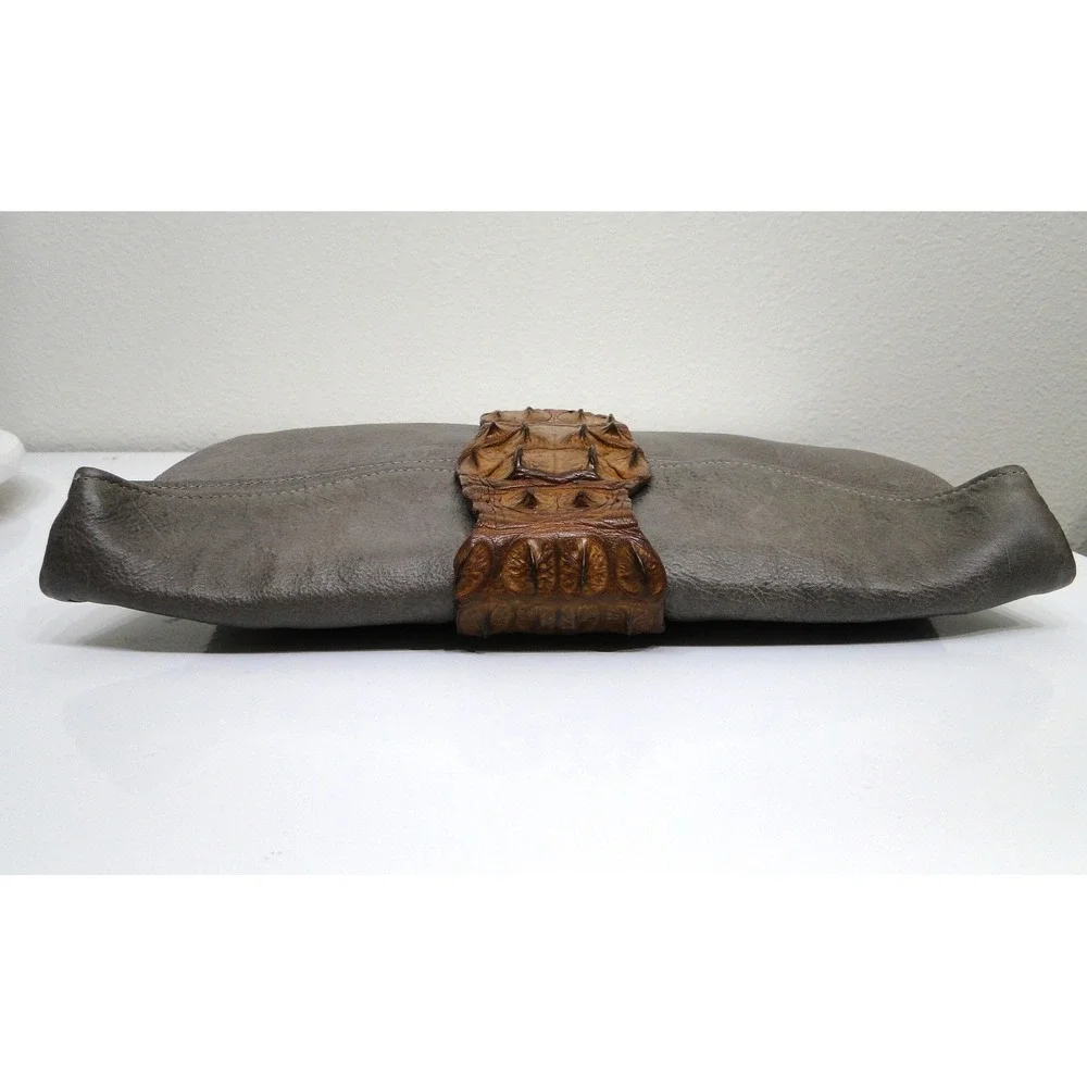 Moo Moo Designs Grey Bovine Leather &‎ Crocodile Hornback Oversized Clutch Bag